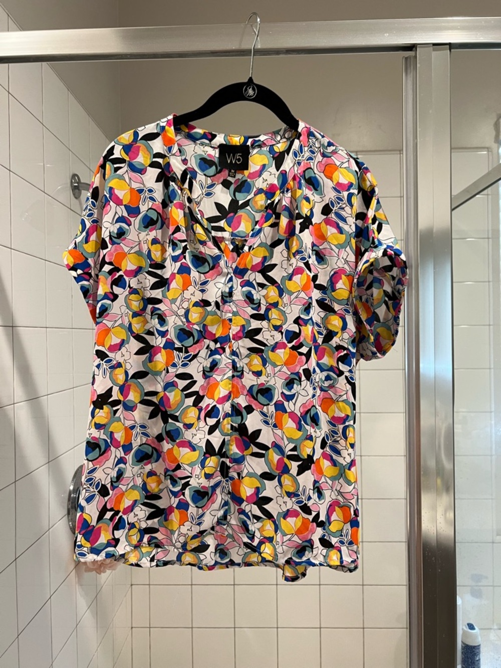 W5 White Multicolor Floral Short Sleeve Blouse